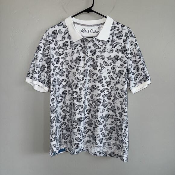 Robert Graham Other - Robert Graham Paisley Print Polo Mens Size Medium White Black Short Sleeve Shirt
